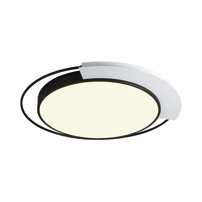 Modern Round Metal Ceiling Flush Light: White/Black Led Bedroom Lighting 18’/21.5’ W