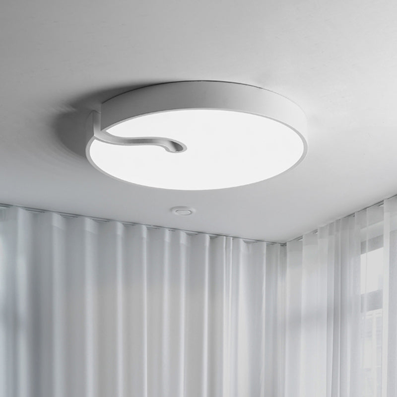 Modern Metallic Drum Flush Mount Led Ceiling Lamp In White/Black - 16/19.5 Dia