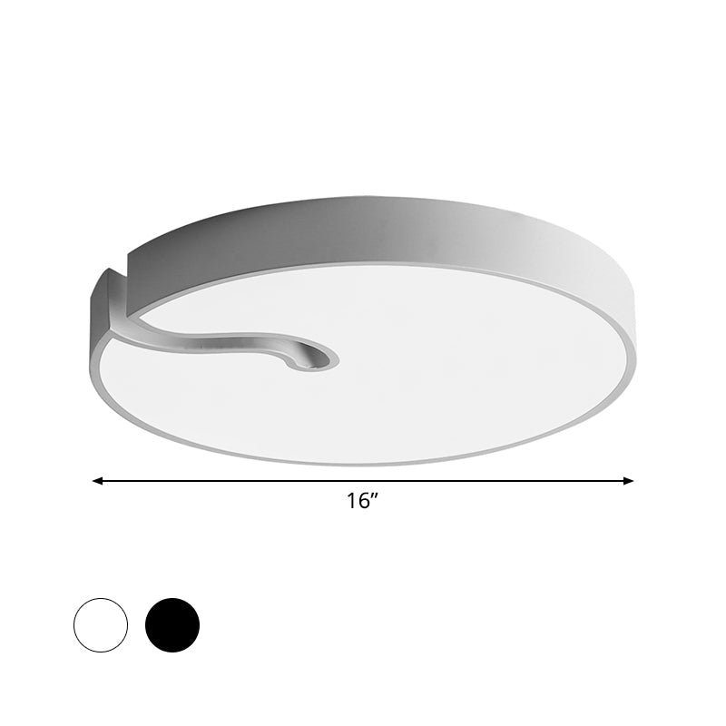 Modern Metallic Drum Flush Mount Led Ceiling Lamp In White/Black - 16’/19.5’ Dia