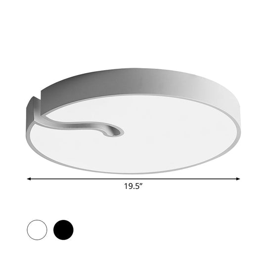 Modern Metallic Drum Flush Mount Led Ceiling Lamp In White/Black - 16’/19.5’ Dia