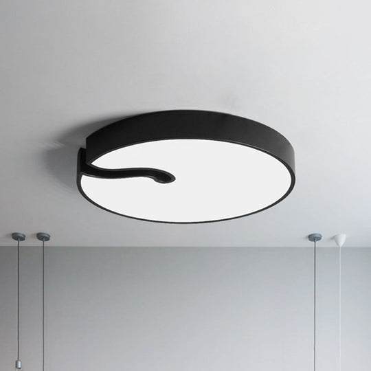 Modern Metallic Drum Flush Mount Led Ceiling Lamp In White/Black - 16’/19.5’ Dia Black / 16’
