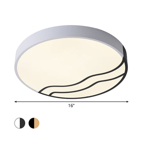 Minimalist Led Bedroom Ceiling Lamp In White/Gold And Black 16/14 Diameter