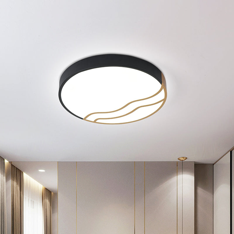 Minimalist Led Bedroom Ceiling Lamp In White/Gold And Black 16’/14’ Diameter