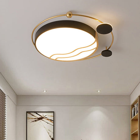 Contemporary Round Flush Mount Iron Led Flushmount With Halo Detail - White/Warm Light