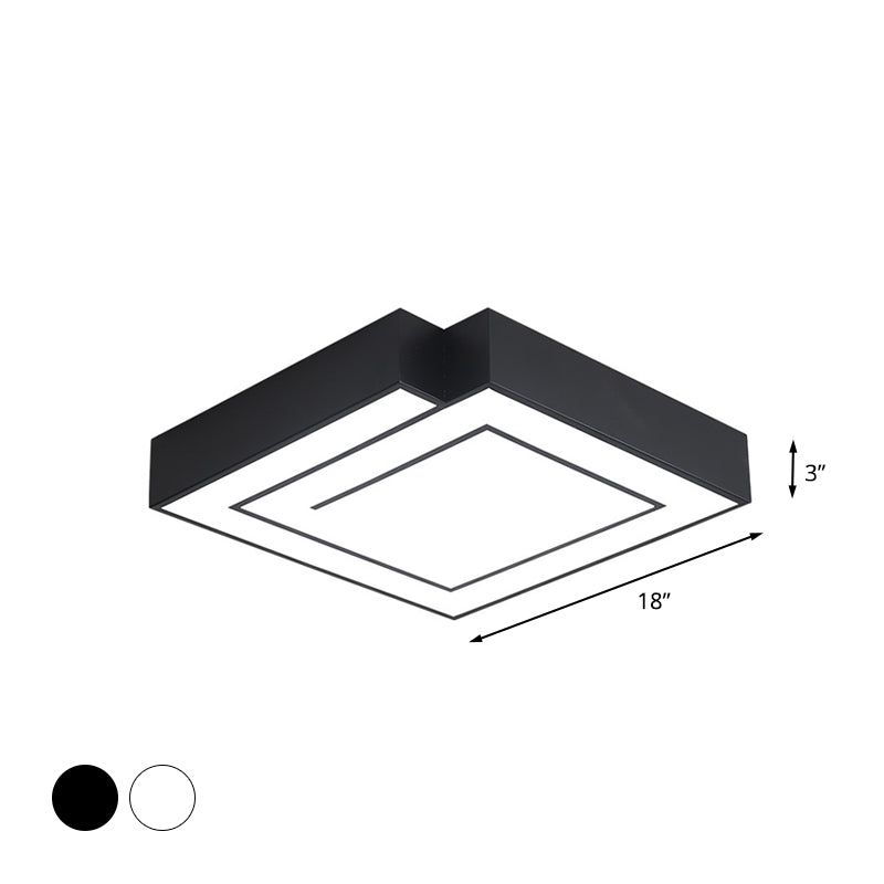 Iron Square Led Flush Mount Lighting - 18/21.5 White/Black Bedroom White/Warm Light