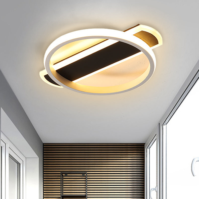Minimalist Led Flush Mount Ceiling Light In Black/White With Arc Rectangular Canopy And Warm/White
