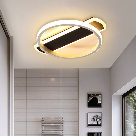 Minimalist Led Flush Mount Ceiling Light In Black/White With Arc Rectangular Canopy And Warm/White