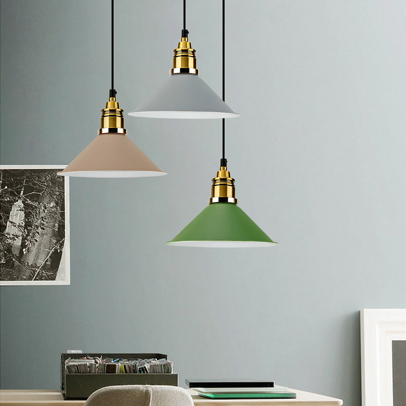 Modern Conic Pendant Light With Metal Shade In Black/Grey/White For Dining Room