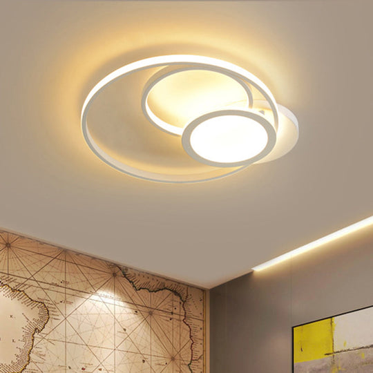 Acrylic Flush Mount Led Ceiling Lamp In White/Black - Modern Multi - Hoop Design Warm Light White /