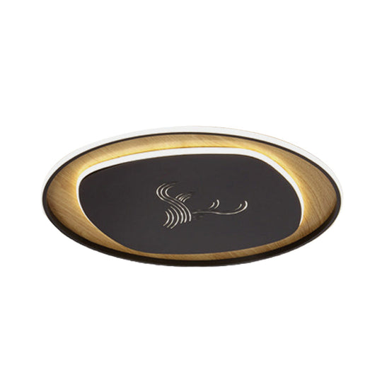 Modern Metal Arc Square Flush Light With Led Black/Grey/Green Ceiling Round Wood Canopy -