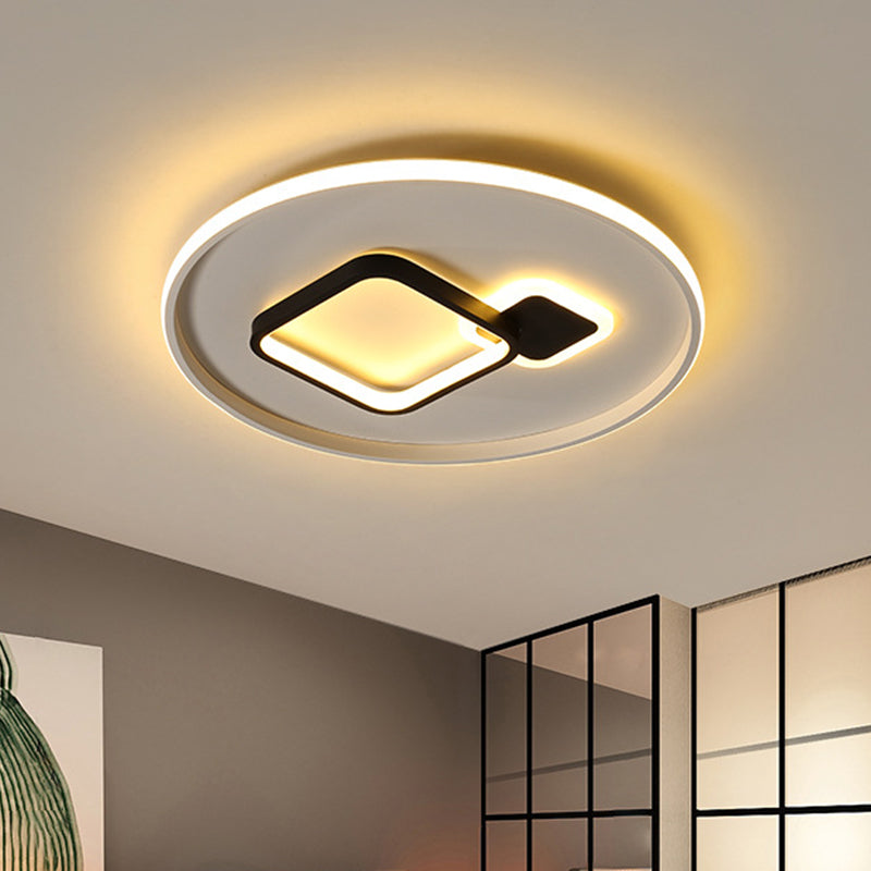 Modern Acrylic Led Flush Mount Light In Black/White And Warm/White 16’/19.5’ W With Halo Square