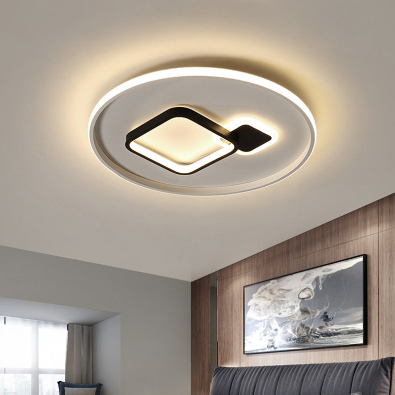 Modern Acrylic Led Flush Mount Light In Black/White And Warm/White 16’/19.5’ W With Halo Square