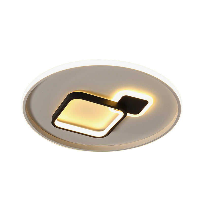 Modern Acrylic Led Flush Mount Light In Black/White And Warm/White 16’/19.5’ W With Halo Square