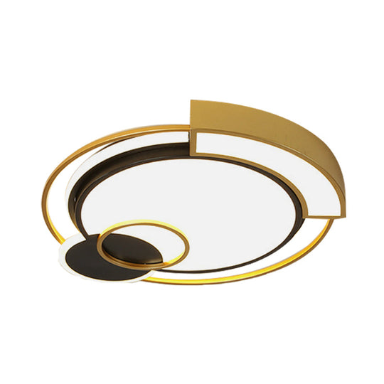 Minimalist Circle Flush Light Fixture: Metal Led Bedroom Ceiling Lamp 16/19.5 Width Black/Gold