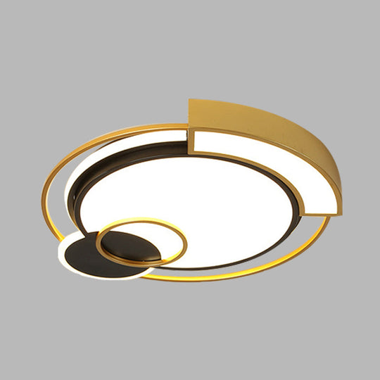 Minimalist Circle Flush Light Fixture: Metal Led Bedroom Ceiling Lamp 16’/19.5’ Width Black/Gold