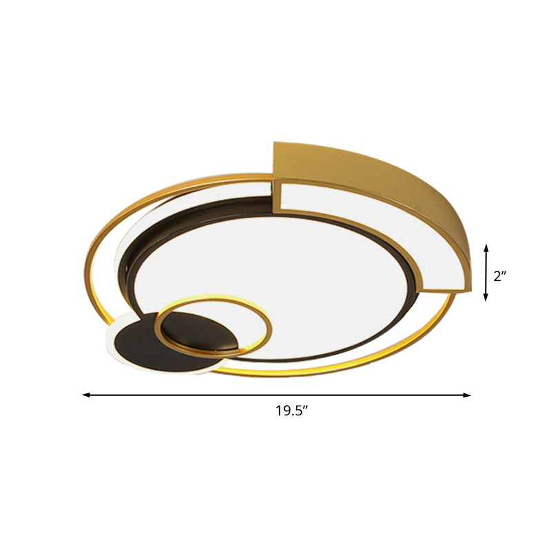 Minimalist Circle Flush Light Fixture: Metal Led Bedroom Ceiling Lamp 16/19.5 Width Black/Gold