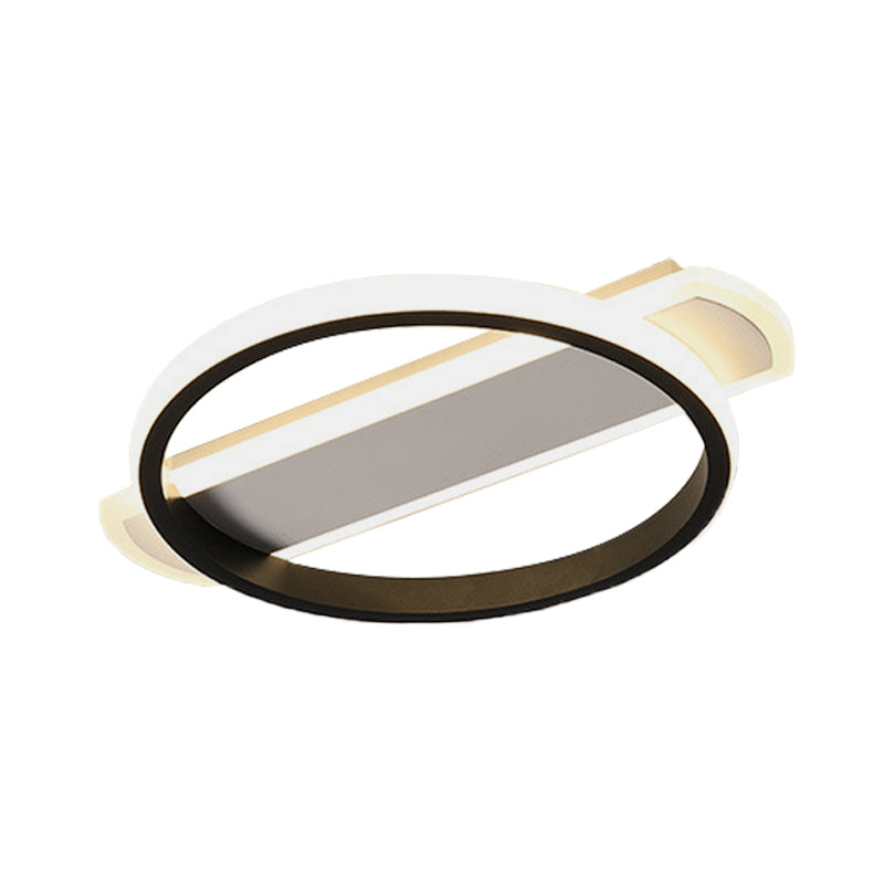 Led Acrylic Flush Ceiling Lamp - White/Black Ring Lighting With Arc Rectangle Canopy In Warm/White