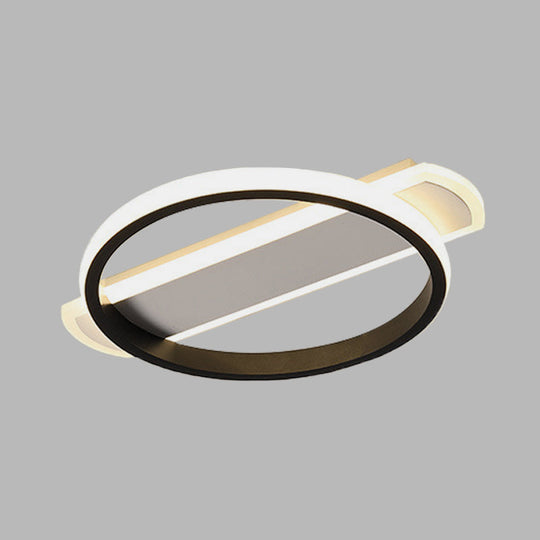 Led Acrylic Flush Ceiling Lamp - White/Black Ring Lighting With Arc Rectangle Canopy In Warm/White