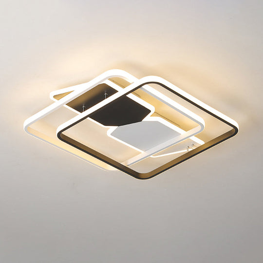 Modern Acrylic Flush Mount Led Ceiling Light In Black - 16’/19.5’ Square Bedroom Lighting / 16’