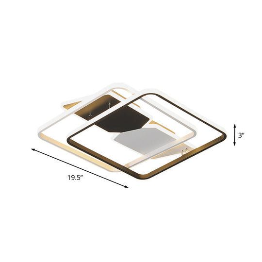 Modern Acrylic Flush Mount Led Ceiling Light In Black - 16/19.5 Square Bedroom Lighting