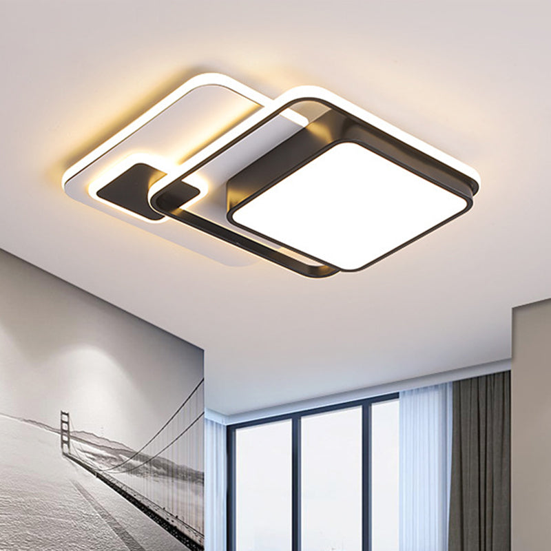 Modernist Square Flush Ceiling Led Bedroom Light Fixture - Black Iron 16/19.5 Width / 16