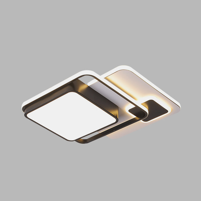 Modernist Square Flush Ceiling Led Bedroom Light Fixture - Black Iron 16/19.5 Width