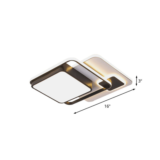 Modernist Square Flush Ceiling Led Bedroom Light Fixture - Black Iron 16/19.5 Width