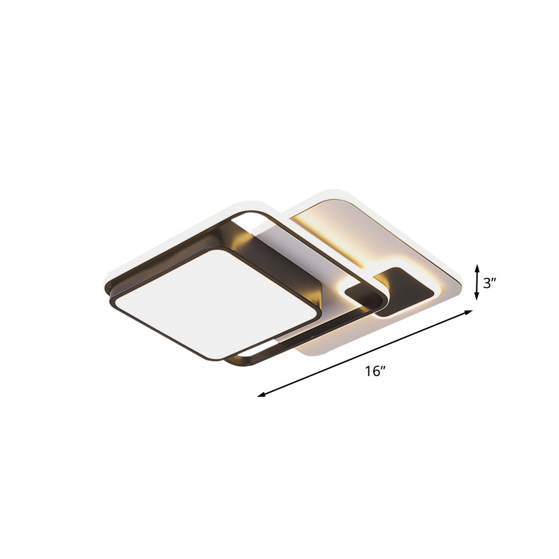 Modernist Square Flush Ceiling Led Bedroom Light Fixture - Black Iron 16’/19.5’ Width