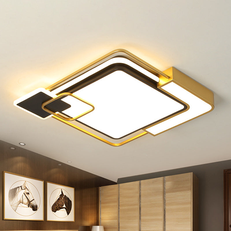 Modern Black And Gold Led Flushmount Lighting Squared Metallic Design 16/19.5 Wide Black-Gold / 16