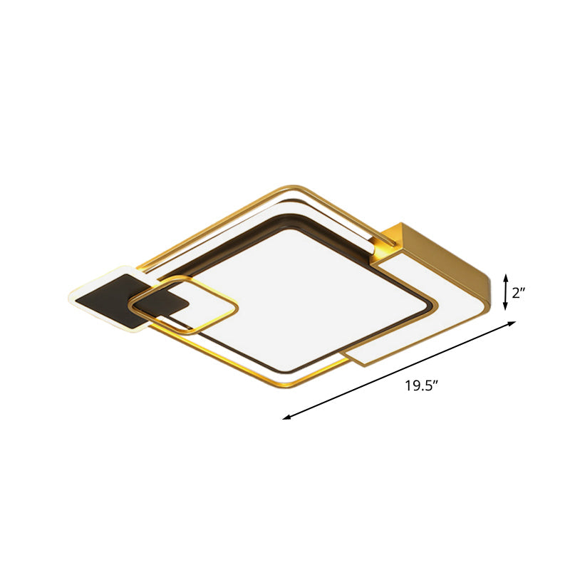 Modern Black And Gold Led Flushmount Lighting Squared Metallic Design 16’/19.5’ Wide