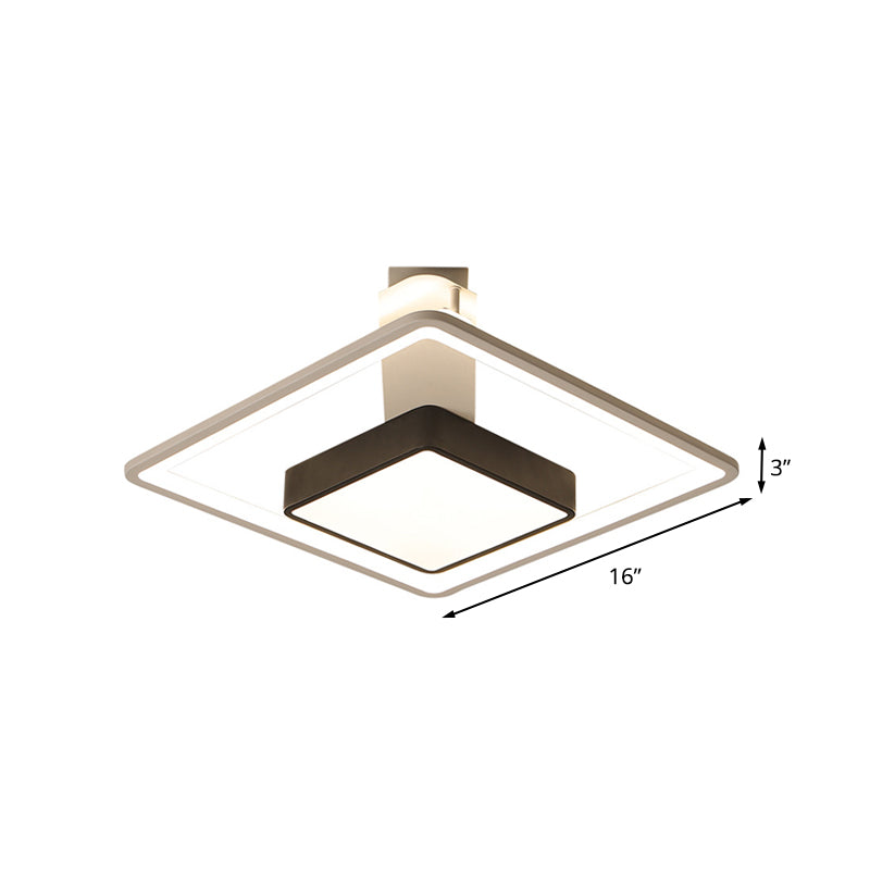 16’/19.5’ W Iron Square Flushmount Black & White Led Flush Mount Lighting - White/Warm Light