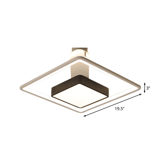 16’/19.5’ W Iron Square Flushmount Black & White Led Flush Mount Lighting - White/Warm Light