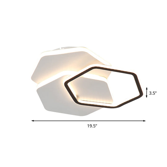 Hexagon Flush Mount Led Ceiling Lamp - Black And White Modernist Acrylic Fixture White/Warm Light
