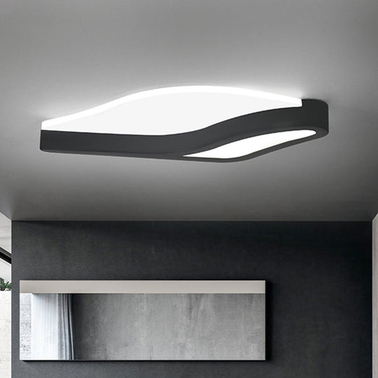 Minimalist Led Acrylic Flush Mount Light In Black Wave Design Warm/White - Close To Ceiling Lamp /