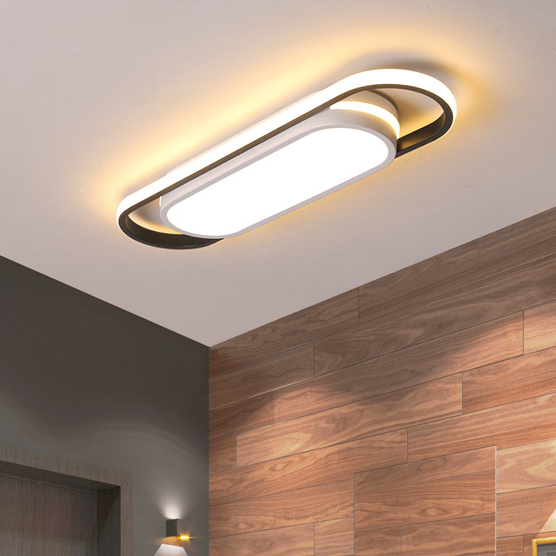 Sleek Black And White Led Flush Ceiling Light With Acrylic Shade In White/Warm 19/23 Width