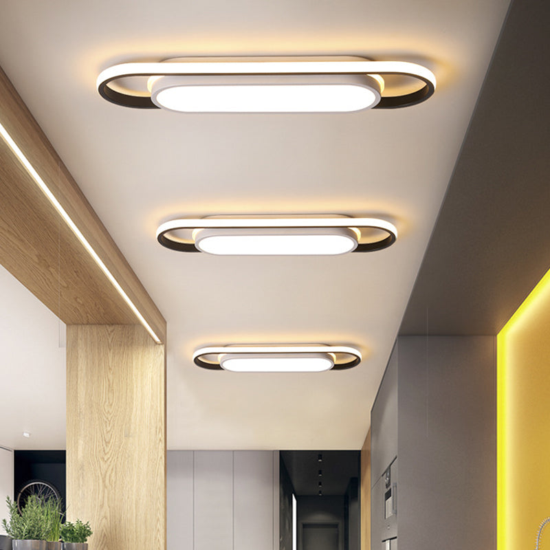 Sleek Black And White Led Flush Ceiling Light With Acrylic Shade In White/Warm 19’/23’ Width