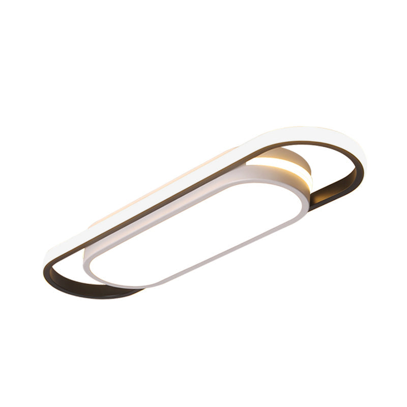 Sleek Black And White Led Flush Ceiling Light With Acrylic Shade In White/Warm 19’/23’ Width