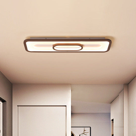 Rectangle Flush Mount Led Corridor Ceiling Light In Coffee White/Warm - 23.5’/31.5’ Wide