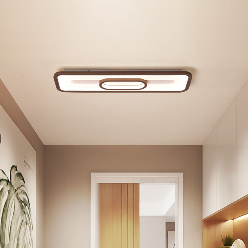 Rectangle Flush Mount Led Corridor Ceiling Light In Coffee White/Warm - 23.5’/31.5’ Wide