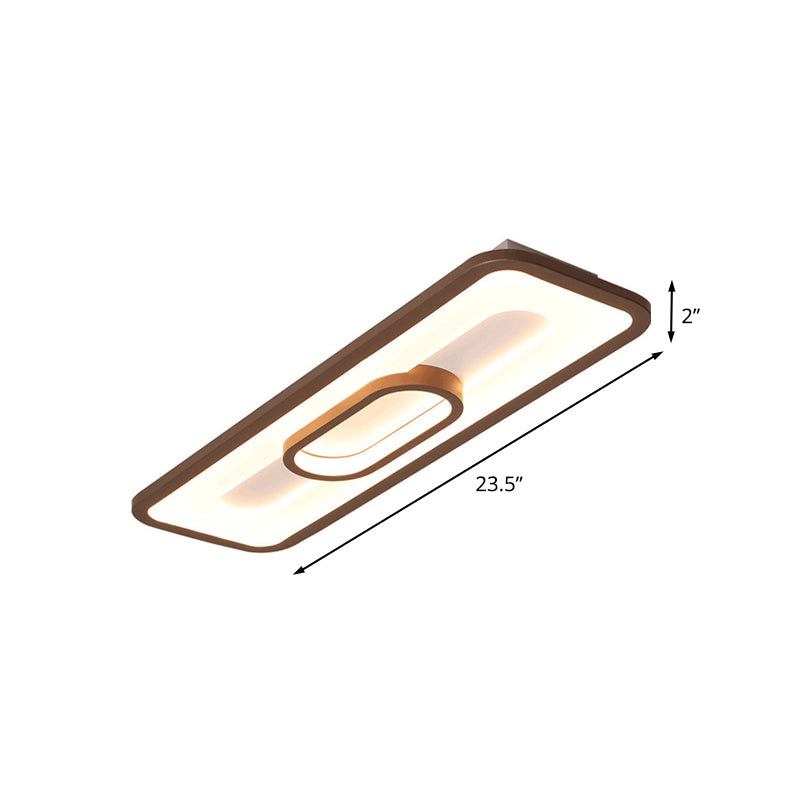 Rectangle Flush Mount Led Corridor Ceiling Light In Coffee White/Warm - 23.5’/31.5’ Wide
