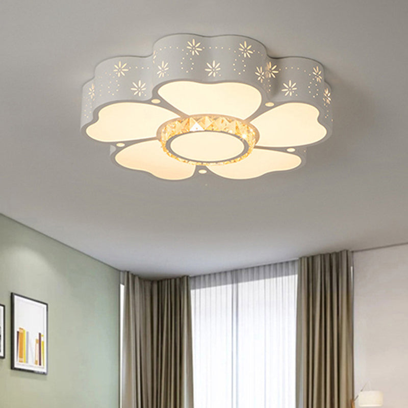 Modern Iron Floral Led Flush Mount Light In Warm/White For Living Room Ceiling