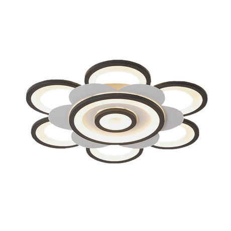 Contemporary White & Black Flower Flushmount Led Ceiling Light In White/Warm - 20.5/24.5 W