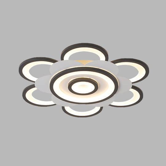 Contemporary White & Black Flower Flushmount Led Ceiling Light In White/Warm - 20.5’/24.5’ W