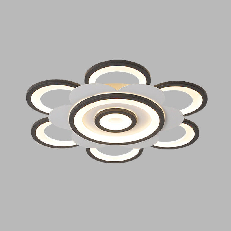 Contemporary White & Black Flower Flushmount Led Ceiling Light In White/Warm - 20.5/24.5 W
