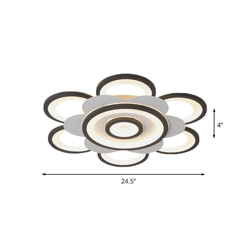 Contemporary White & Black Flower Flushmount Led Ceiling Light In White/Warm - 20.5/24.5 W