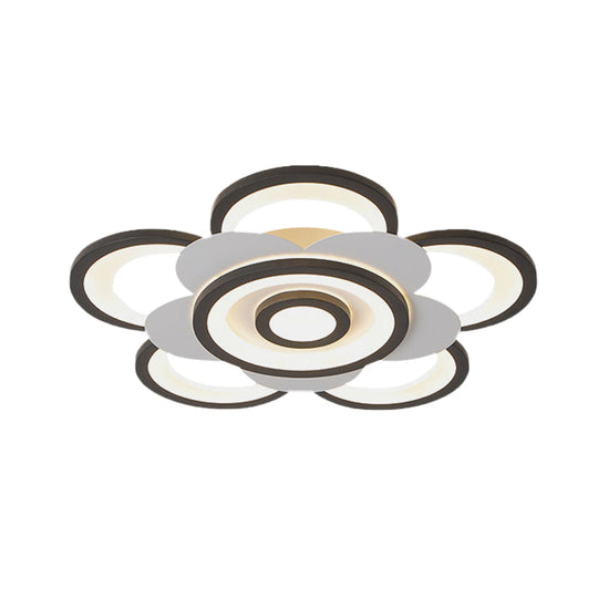 Contemporary White & Black Flower Flushmount Led Ceiling Light In White/Warm - 20.5/24.5 W