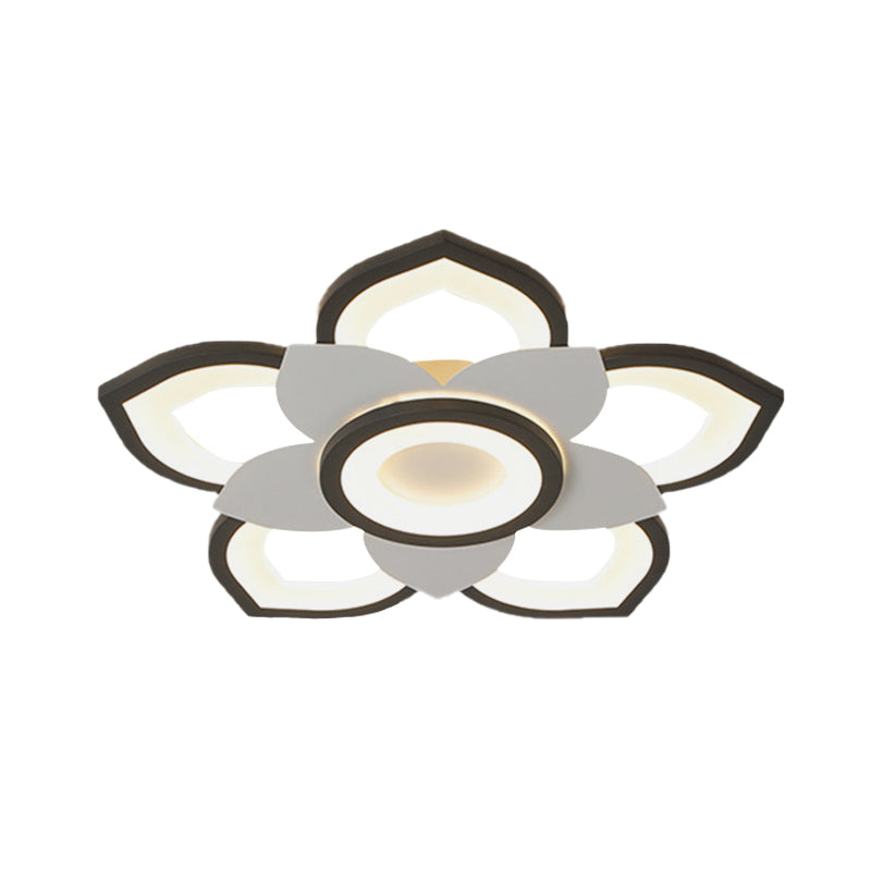 Modern Lotus Flush Ceiling Light With Led - 20.5’/24.5’ Acrylic Black/White Fixture In White/Warm