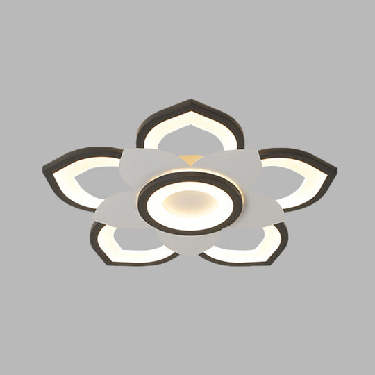 Modern Lotus Flush Ceiling Light With Led - 20.5’/24.5’ Acrylic Black/White Fixture In White/Warm