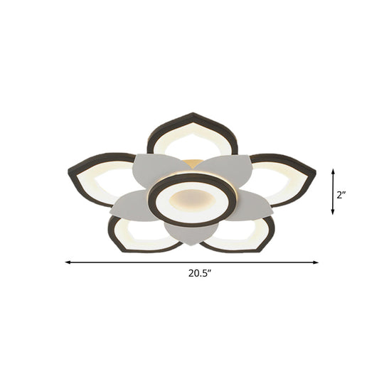 Modern Lotus Flush Ceiling Light With Led - 20.5’/24.5’ Acrylic Black/White Fixture In White/Warm