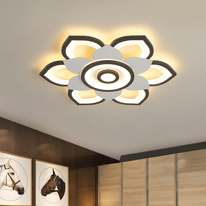 Modern Lotus Flush Ceiling Light With Led - 20.5/24.5 Acrylic Black/White Fixture In White/Warm